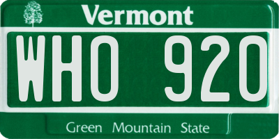VT license plate WHO920