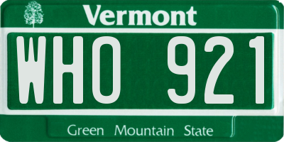 VT license plate WHO921