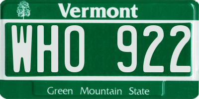 VT license plate WHO922