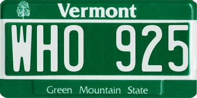 VT license plate WHO925