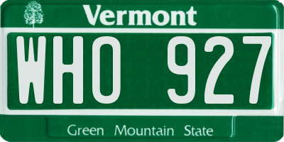 VT license plate WHO927