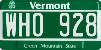 VT license plate WHO928