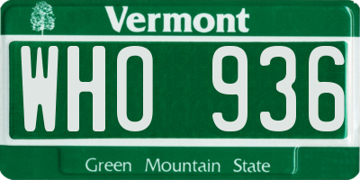 VT license plate WHO936