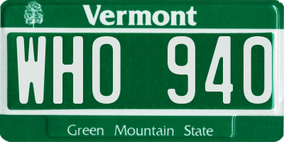 VT license plate WHO940