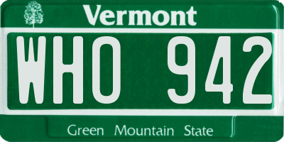 VT license plate WHO942