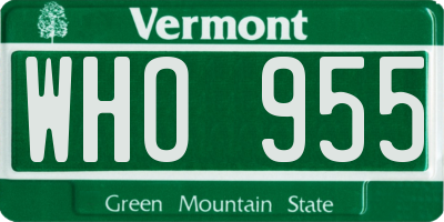 VT license plate WHO955