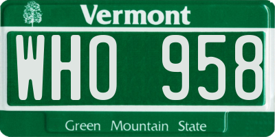 VT license plate WHO958