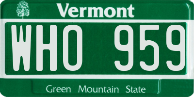 VT license plate WHO959