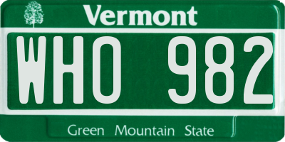 VT license plate WHO982