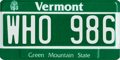 VT license plate WHO986