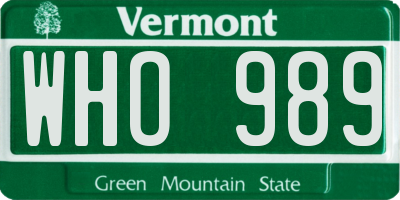 VT license plate WHO989