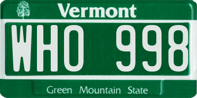 VT license plate WHO998