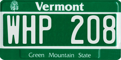 VT license plate WHP208