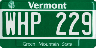 VT license plate WHP229