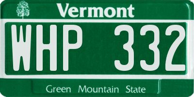 VT license plate WHP332