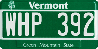 VT license plate WHP392