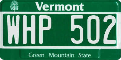 VT license plate WHP502