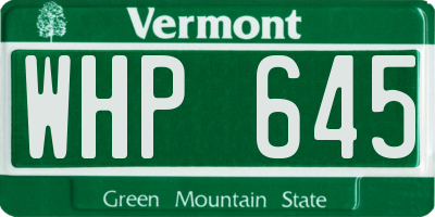 VT license plate WHP645
