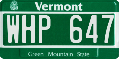 VT license plate WHP647