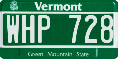 VT license plate WHP728