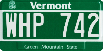 VT license plate WHP742