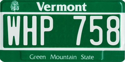 VT license plate WHP758