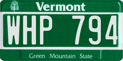 VT license plate WHP794