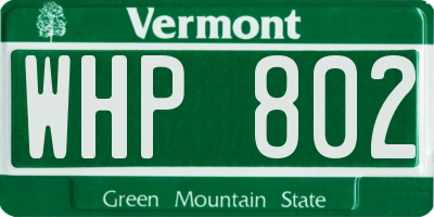 VT license plate WHP802