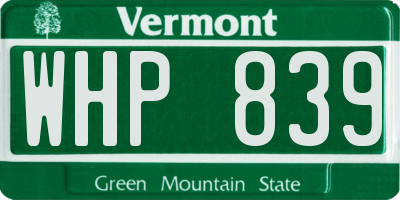 VT license plate WHP839