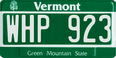 VT license plate WHP923