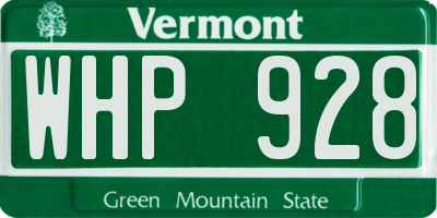 VT license plate WHP928