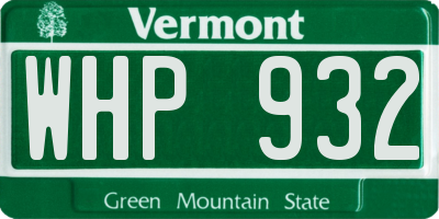 VT license plate WHP932