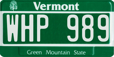 VT license plate WHP989