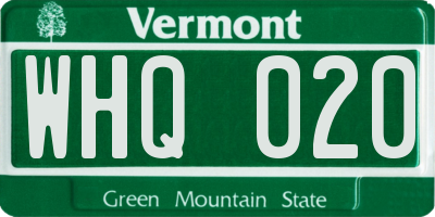 VT license plate WHQ020