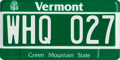 VT license plate WHQ027