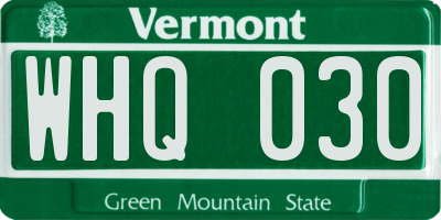 VT license plate WHQ030