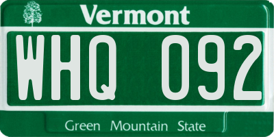 VT license plate WHQ092
