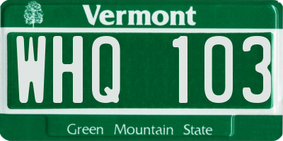 VT license plate WHQ103
