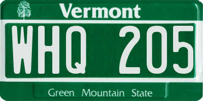 VT license plate WHQ205