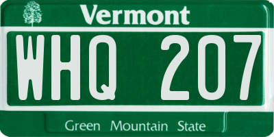 VT license plate WHQ207