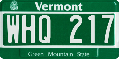 VT license plate WHQ217
