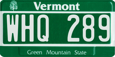 VT license plate WHQ289