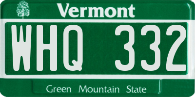 VT license plate WHQ332