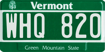 VT license plate WHQ820