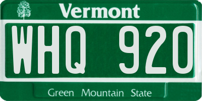 VT license plate WHQ920