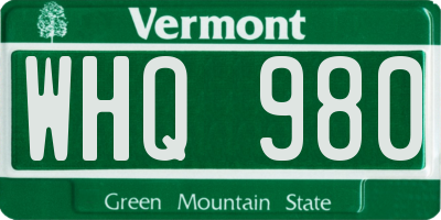 VT license plate WHQ980
