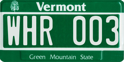 VT license plate WHR003