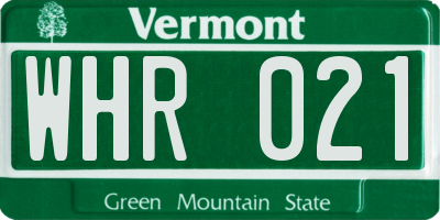 VT license plate WHR021