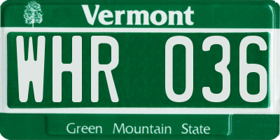 VT license plate WHR036