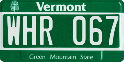 VT license plate WHR067